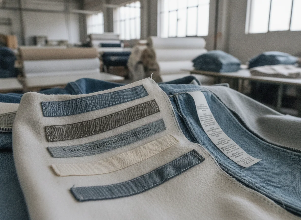 Close-up illustrating 'custom woven label pricing per unit explained simply', detailed woven or...