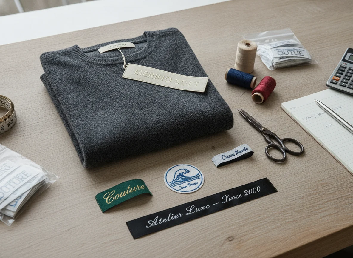 Lifestyle image related to 'custom woven label pricing per unit explained simply', premium clothing...