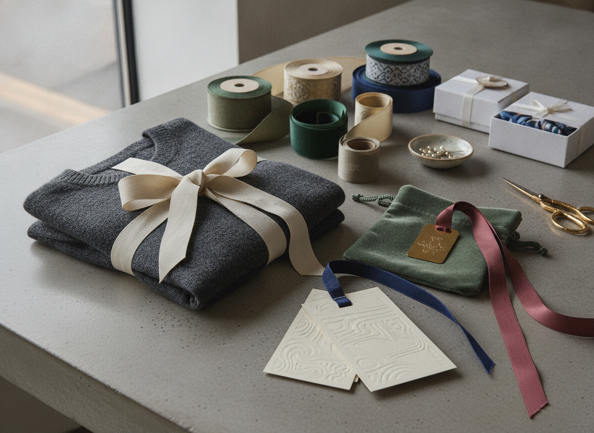 Lifestyle image related to 'how branded ribbons elevate your product packaging', premium clothing...
