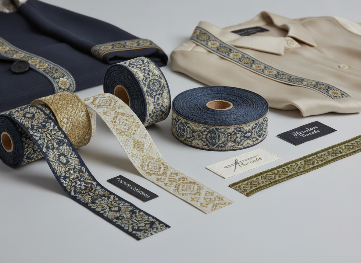 Hero image for a blog article titled 'jacquard ribbons: elevate your apparel with unique details',...