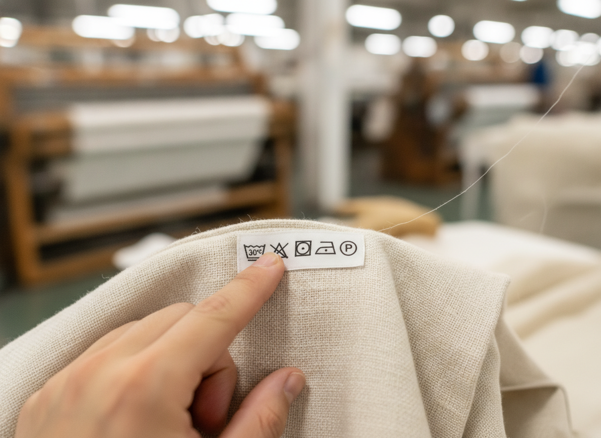 Middle article image: a hand gently holding a garment, pointing to a small, detailed care label...
