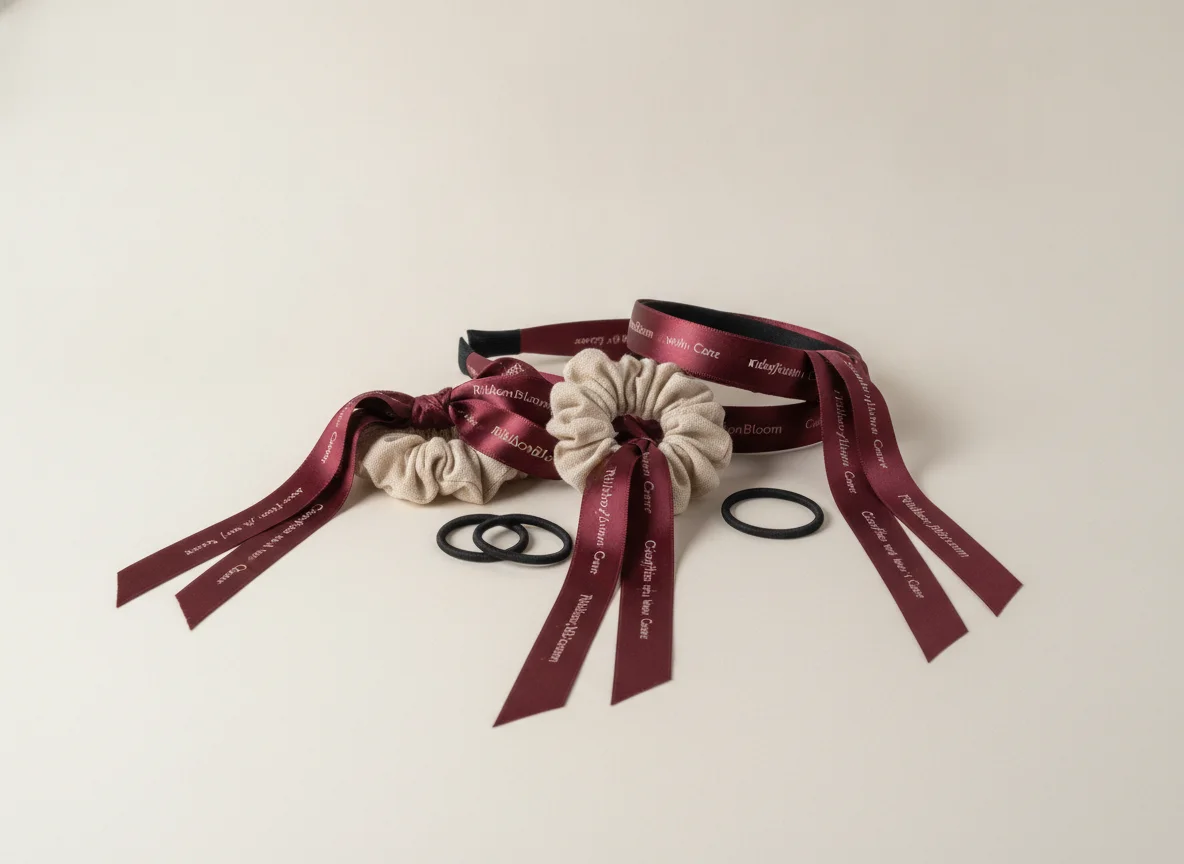 Studio product photograph: a carefully arranged collection of hair accessories by 