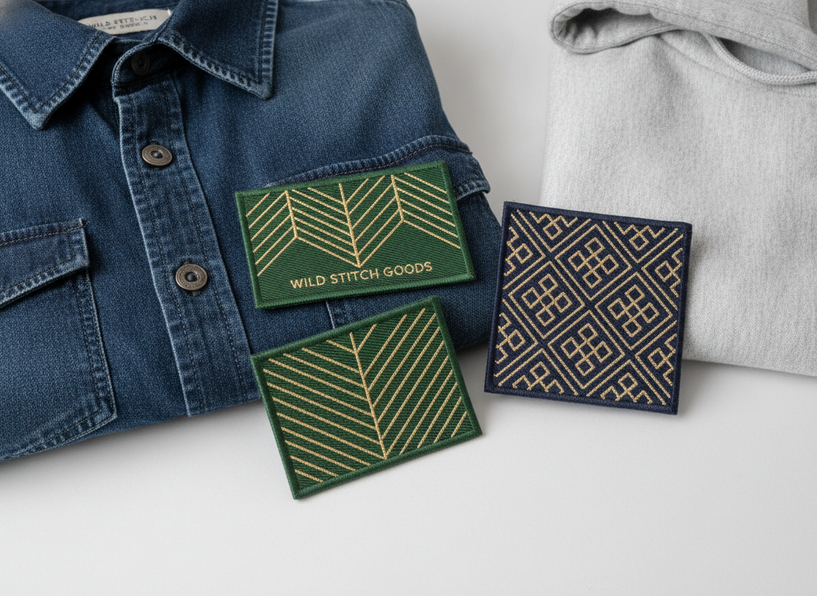 Studio product photograph: several custom patches from 