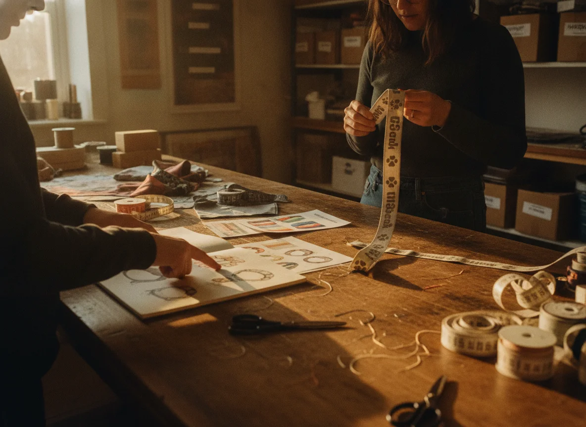 A wide, establishing shot inside a bright, organized workshop. two people are collaborating over a...